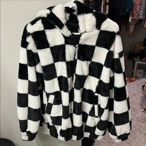 Angel Kiss Black and White Checkered Teddy Jacket
